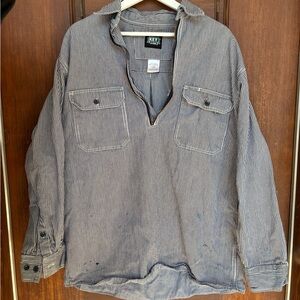 Striped Pullover Work Shirt Jacket - Blue/White